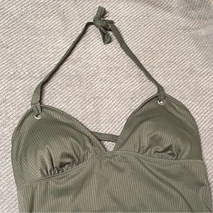 Salt + Cove Halter Tie 2-Piece Ruched Side Tassel Olive Green Bathing Suit